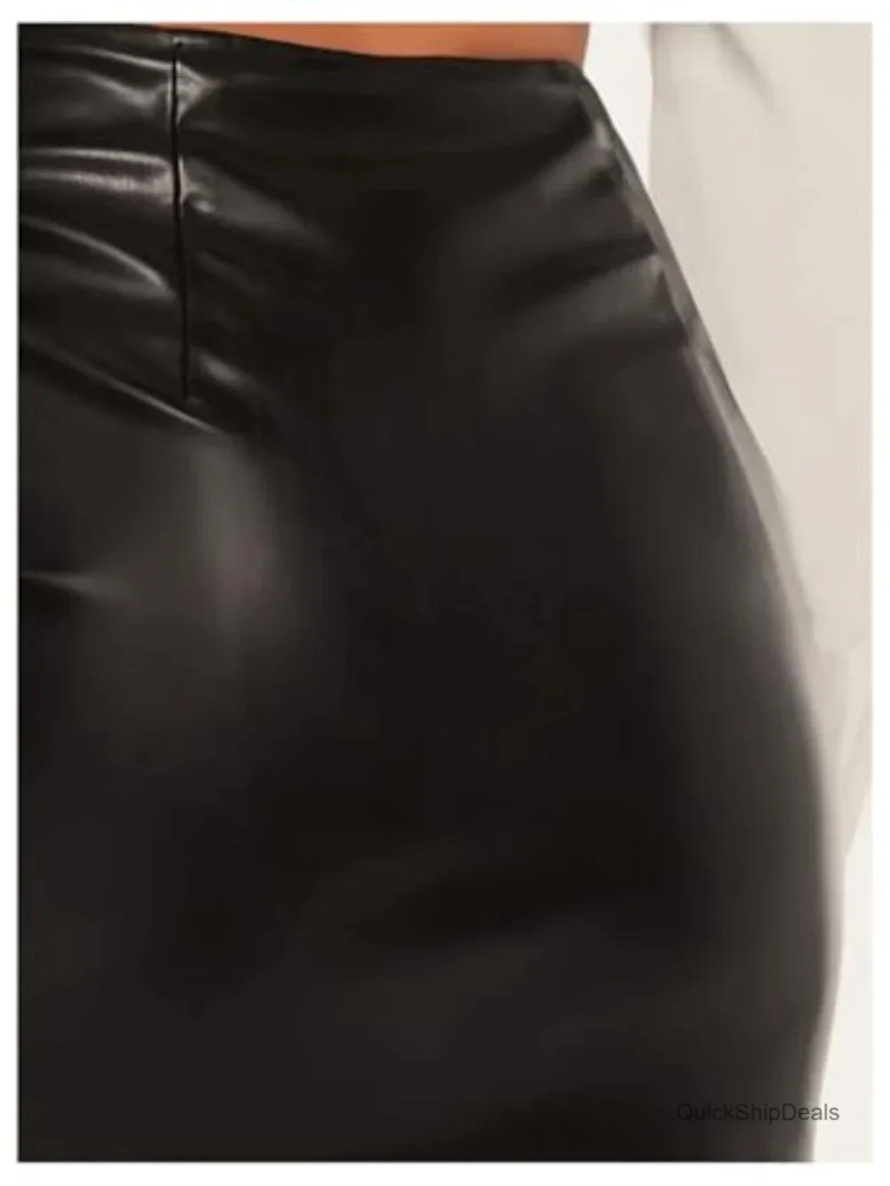 Faux Leather Zip Up Mini Skirt High Rise Bodycon Pencil Skirt with Pockets
